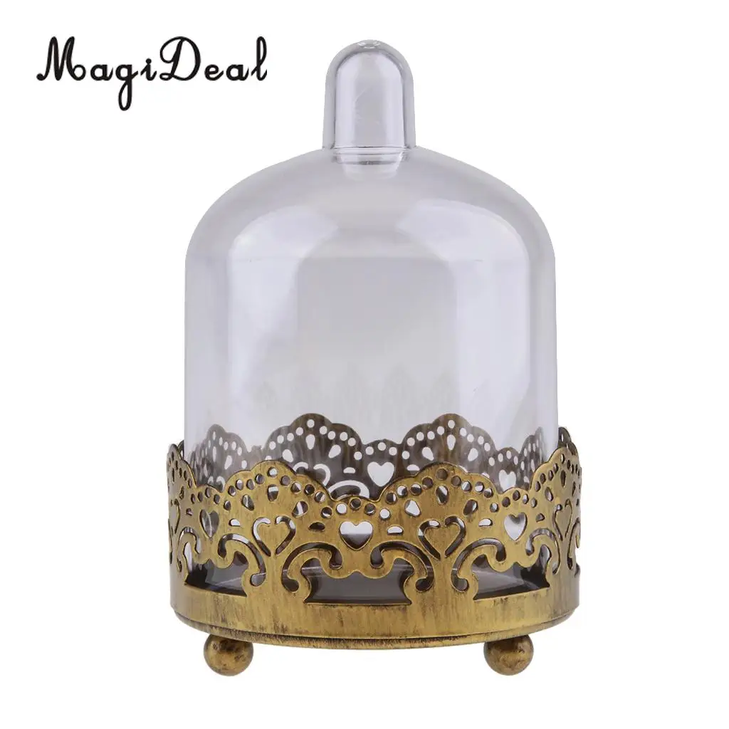 MagiDeal Mini Cake Plate with Stand Dome Cover, Elegant Metal Mini Cupcake Stand for Party Birthday Baby Shower Dessert Display