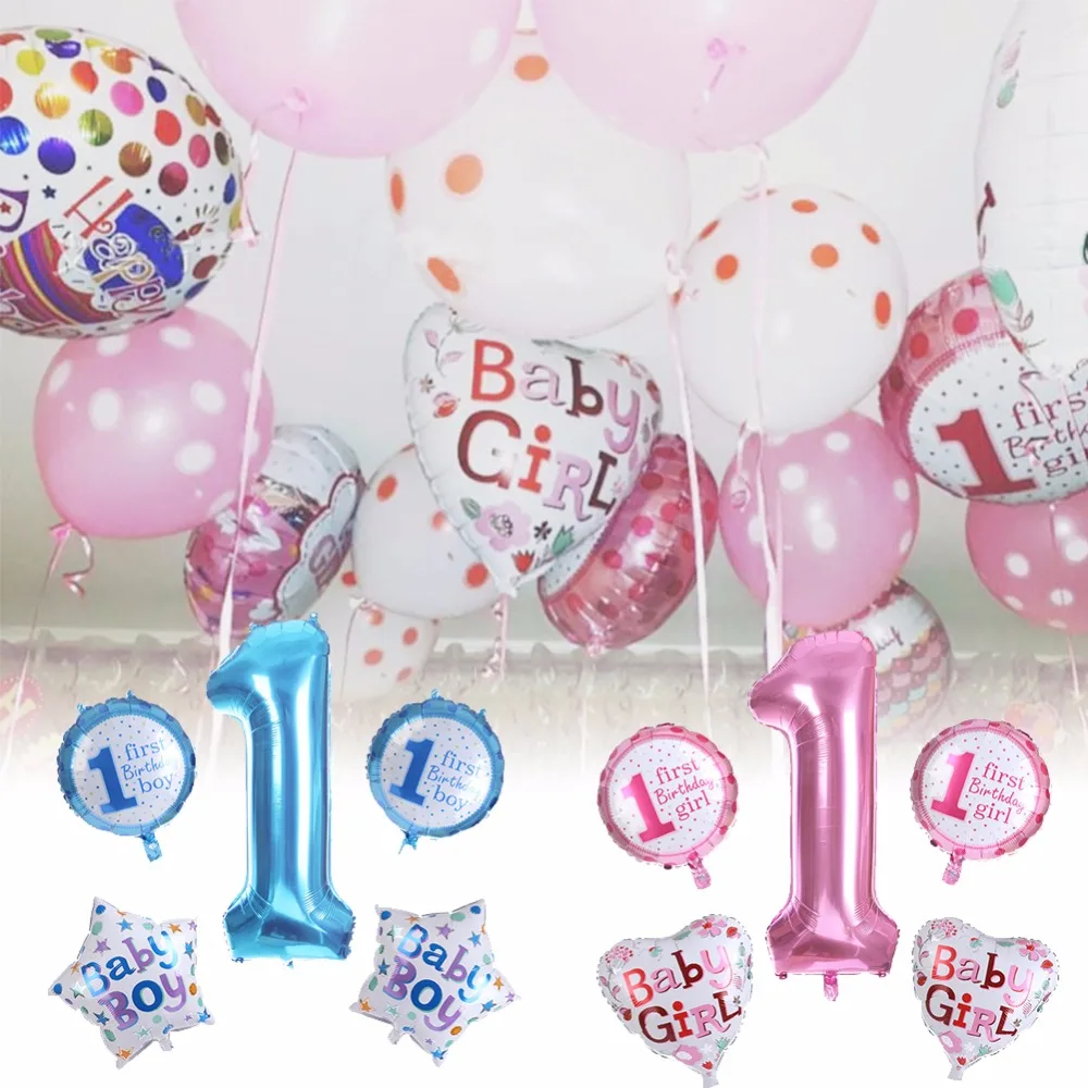 5 шт./компл. мальчик синий девушки розовый Алюминий Фольга воздушные шары Детские 1nd День рождения Декор #274450