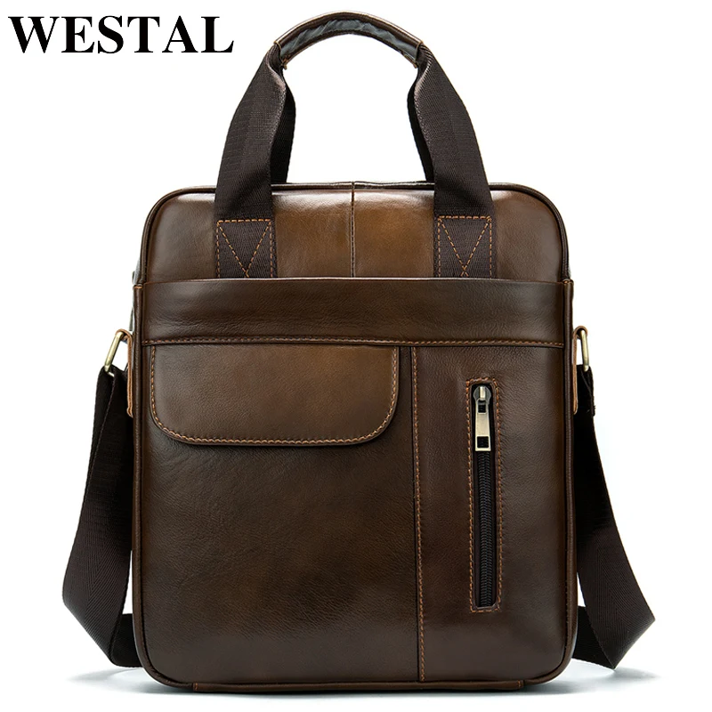 

WESTAL Crossbody Bags for Men Handbags Vertical Style Men's Shoulder Bags Genuine Leather 13inch ipad Messenger Bag Men Leather