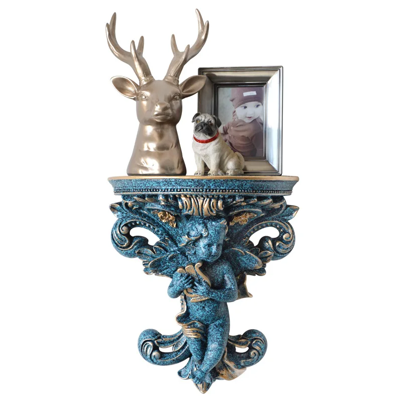 

Europe Beautiful Resin Wall Hanging Figurine Articles Ornament Angle Model Storage Shelf Home Decor Miniature Storage Rack Craft