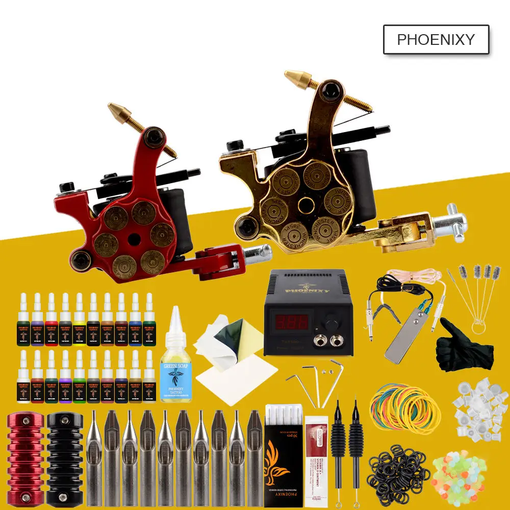 

Tattoo Kit Multicolor Tattoo Ink Sets 2 Machines Set Black LCD Power Supply Permanent Make Up Professional Tattoo Kit Set