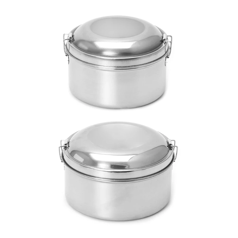 

High Quality Stainless Steel Bowl Lunch Box Bento Food Picnic Container 2 Tier Round Shape