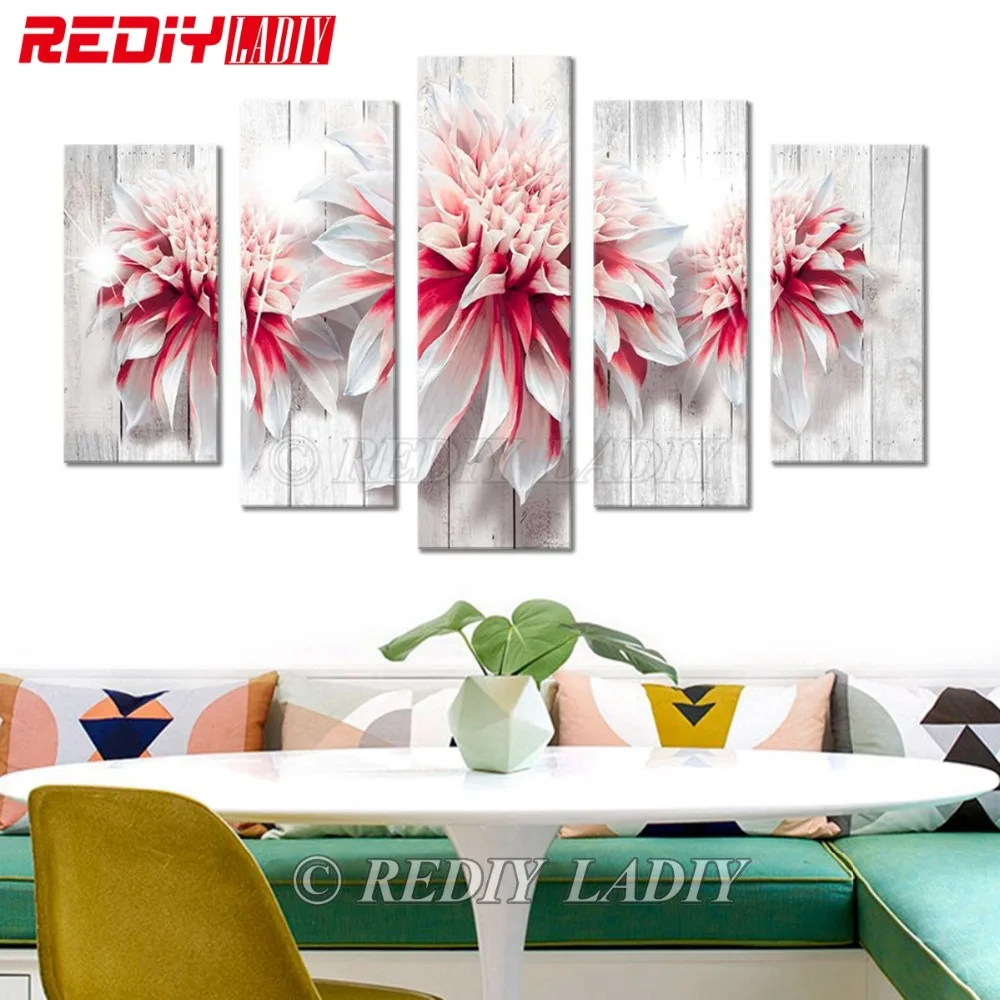 

REDIY LADIY Diamond Painting Triptych Square Diamond Embroidery Crystal Mosaic Modular Picture Flower Wood Home Decor Wall Art