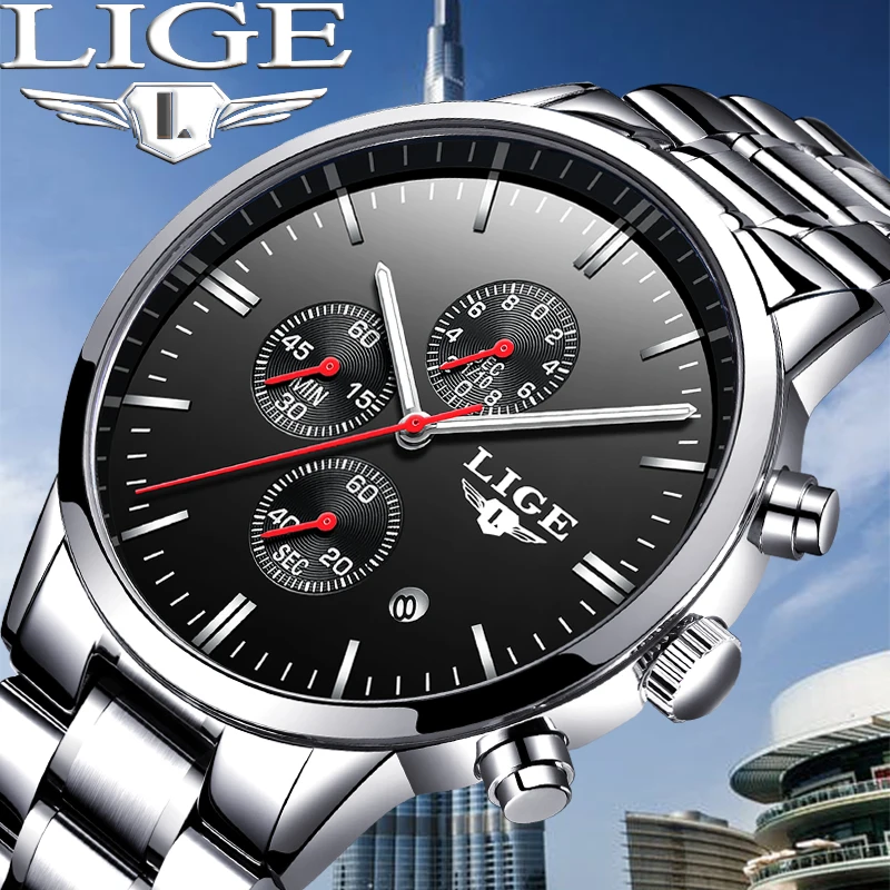 

Relogio Masculino 2019 New Watches Men Luxury Brand LIGE Chronograph Men Sports Watches Waterproof Full Steel Quartz Men's Watch