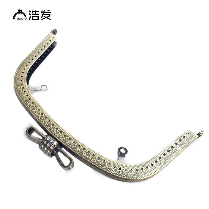 HAOFA 18cm Diamond Decoration Buckle Head Metal Purse Frame Clasp Vintage Bronze Bag Accessories  3pcs/lot Factory Direct Sale