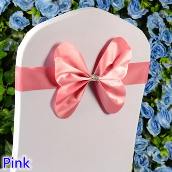 

Pink colour chair sash wedding mini style butterfly bow tie lycra band stretch bow tie ribbon for chair covers on sale
