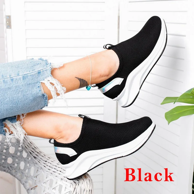 

Drop Shipping OEAK 2019 Women Sneakers Female Knitted Vulcanized Shoes On Ladies Flat Shoe Mesh Trainers Soft Walking Footwear