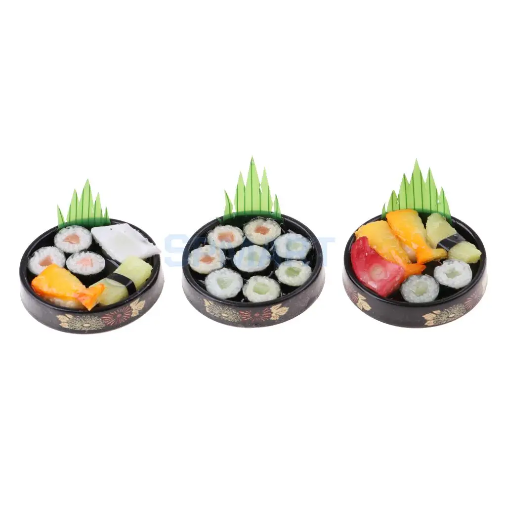 3Pcs 1/6 Dollhouse Miniature Vivid Japanese Food Sushi Kitchen 1:12 Scale Dolls House Decor Accs - Round Plate
