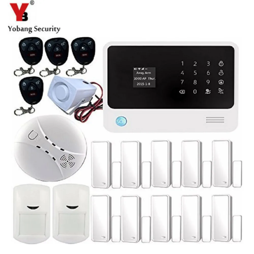 

YobangSecurity Android IOS APP WI FI GSM Home Security Alarm System Touch Screen Smoke Alarm Detector Door/PIR Alarm Sensor