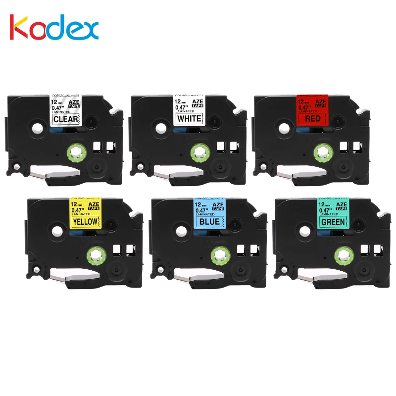 Kodex 6 шт. 12 мм TZ TZe ламинированные ленты совместимые с Brother P-touch Label TZe131 TZe231 TZe431 TZe531