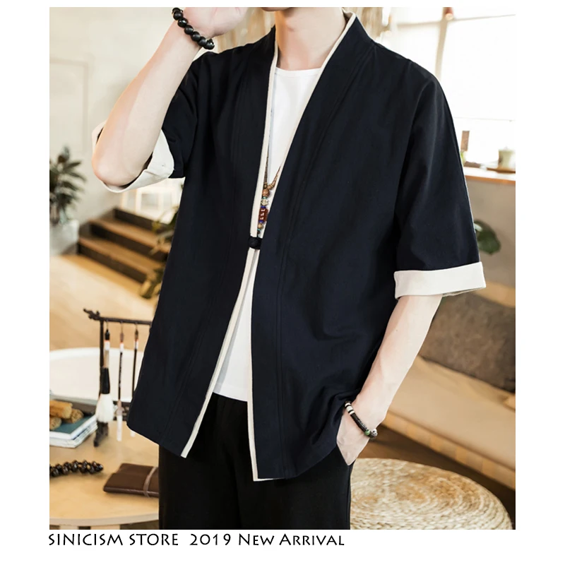 Sinicism مخزن الرجال خليط قميص الشارع الشهير قصيرة الأكمام 2019 الصيف المتناثرة خمر كيمونو قمصان الأسود الأزياء المفتوحة غرزة