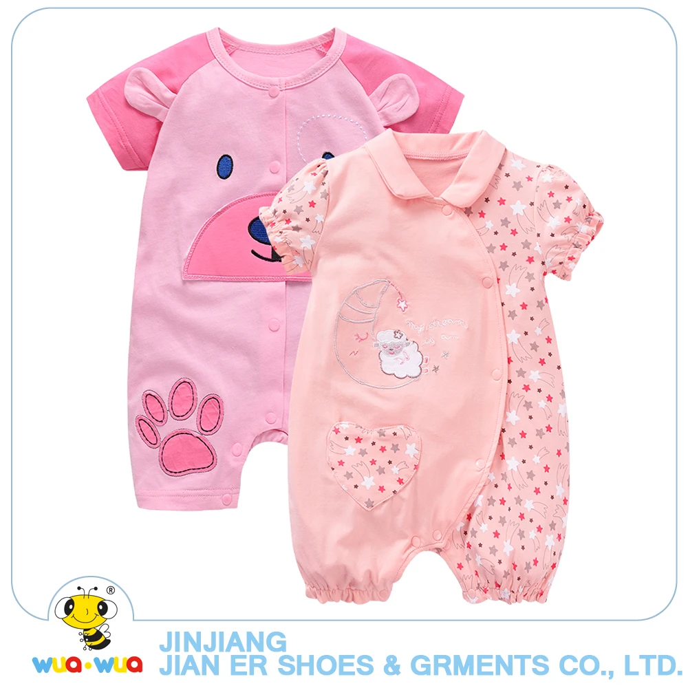 

Wuawua 2pcs A Lot Newborn Baby Clothes 0-18month Baby Girl Romper Short Sleeve Cotton Jumpsuit Hot Selling Baby Rompers Pink