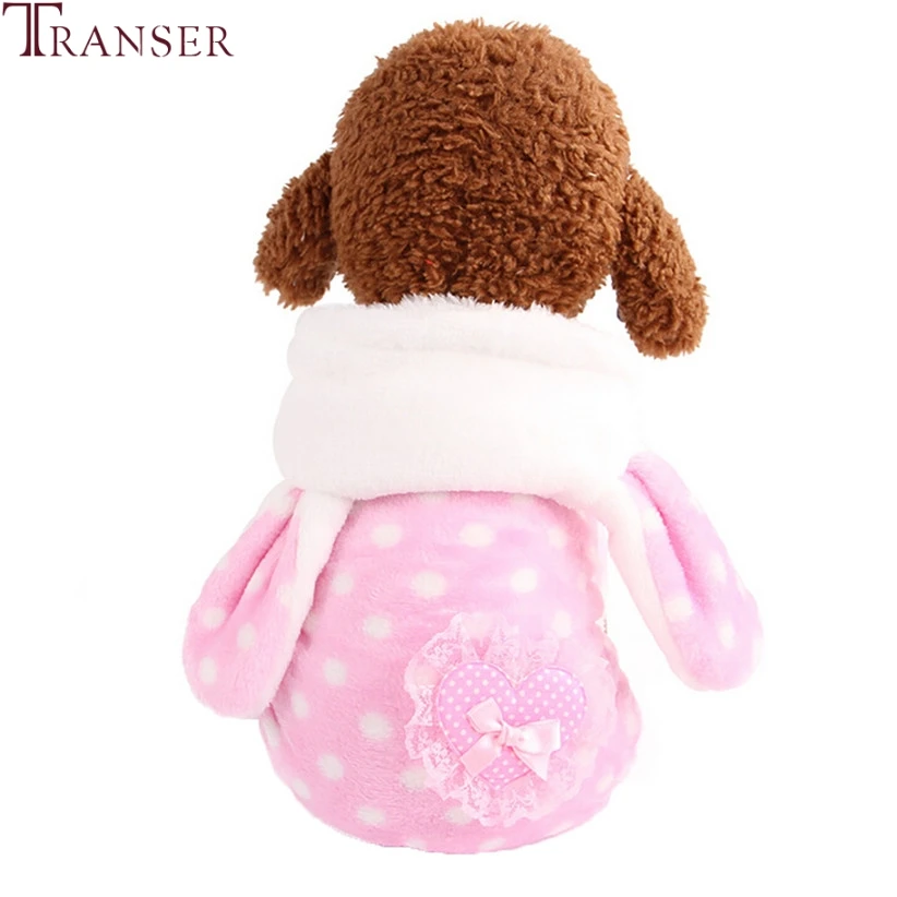 

Newly Polka Dot Print Pink Rabbit Pet Jumpsuit Winter Warm Velvet Dog Tracksuits Puppy Outfit Lace Heart Small Dog Clothes 81031