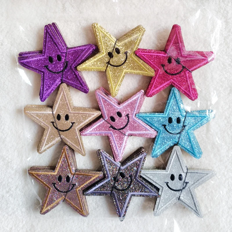 90PCS New Colorful Smile Glitter Star Embroidery Patches Applique