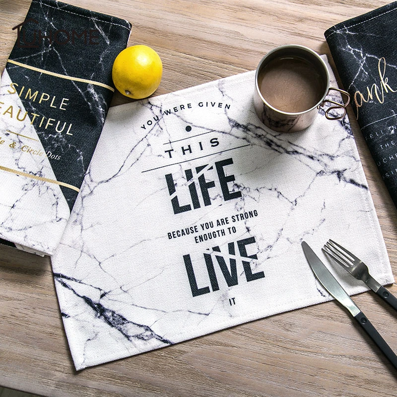 

Cotton Linen Kitchen Table Napkin Simple Geometry Pattern Placemats Dining Table Mat Disc Bowl Coasters Cloth Slip-Resistant Pad