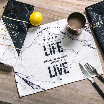 

Cotton Linen Kitchen Table Napkin Simple Geometry Pattern Placemats Dining Table Mat Disc Bowl Coasters Cloth Slip-Resistant Pad