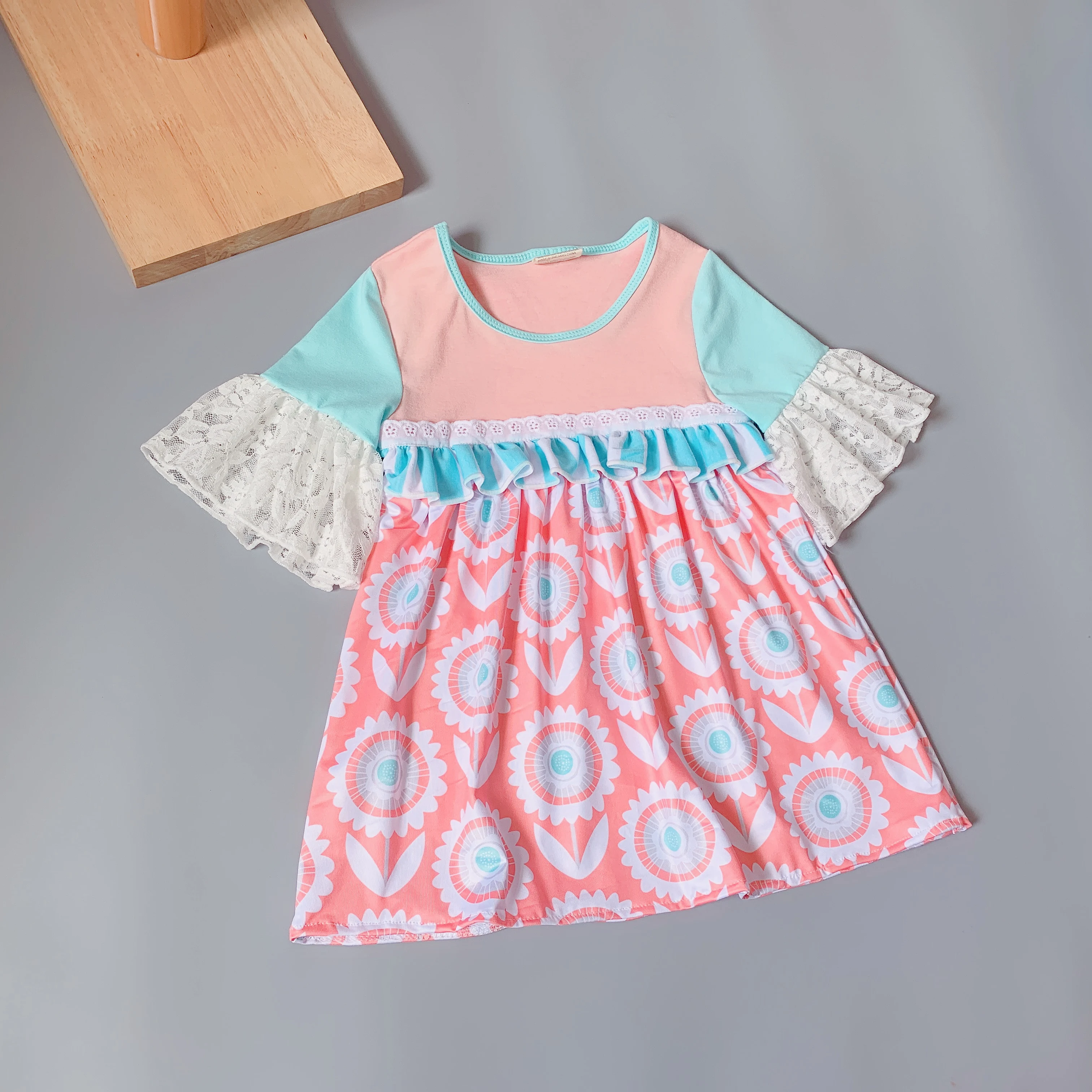 coralline flower princess dress geometry Ruffle Baby Girls Dress Flare Sleeve for present | Детская одежда и обувь