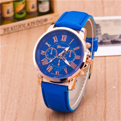 Высокое качество римские цифры Популярные для мужчин и женщин Лидирующий бренд кварцевые часы Кожа Часы relogio feminino reloj mujer montre fem - Цвет: blue