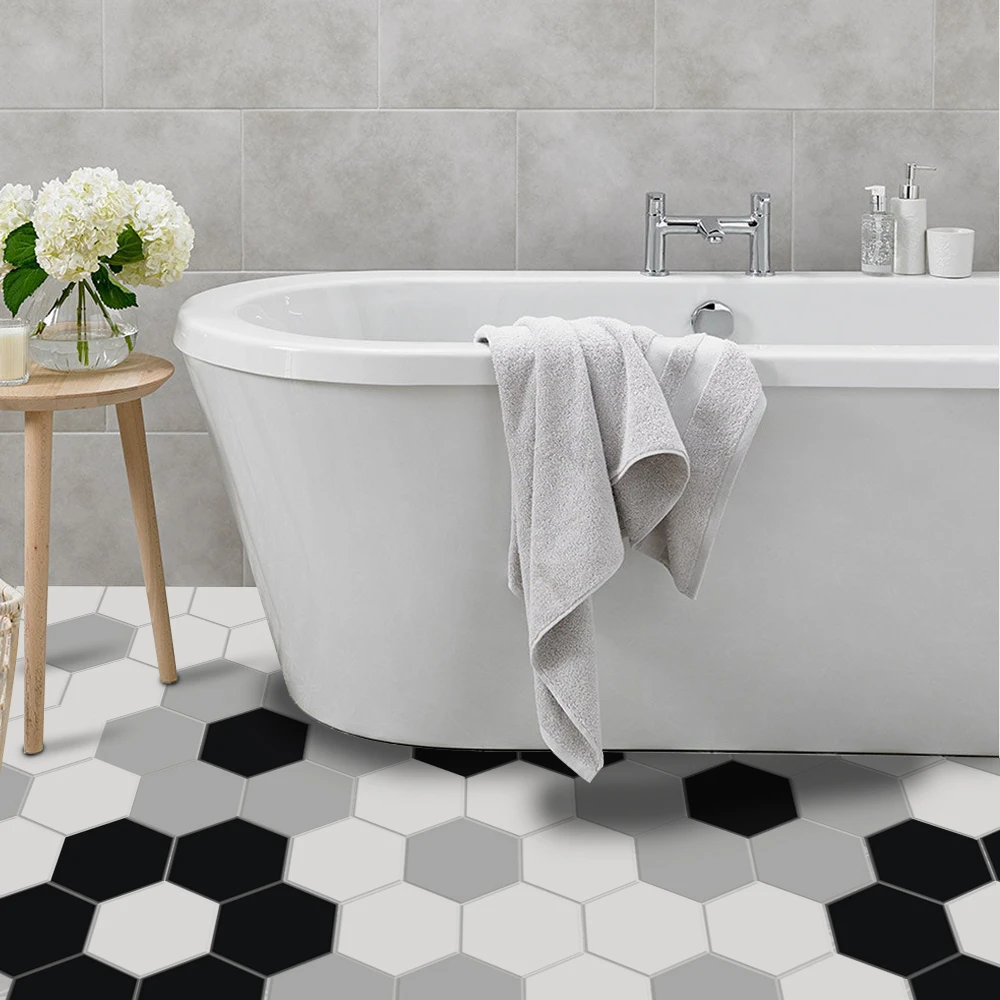 10pcs Set Black White Gray Hexagon Floor Wall Stickers Waterproof Anti Slip Tile Art Decal Bathroom Bedroom Home Decor 20x23cm Wall Stickers Aliexpress