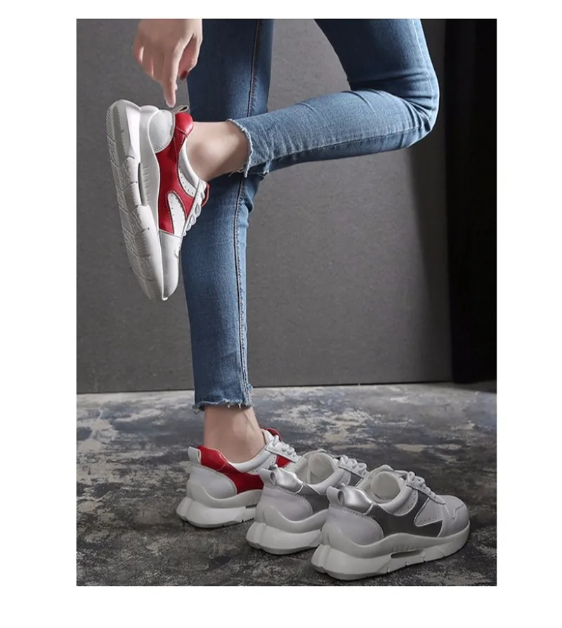 2019 Spring Fashion Brand Casual Shoes Flats Women Platform Dad Shoes Comfortable Woman Sneakers Harajuku Shoes White Silver Red (10)