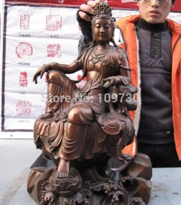 

001621 25 INCH China 100% Pure Red Bronze Freedom Bodhisattva Kwan-Yin Buddha Statue