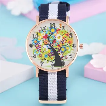 

Quartz Watches Women Wristwatch Special Mixed Colorful Tree Pattern Watch Dial Ladies Timepieces Clock Pin Buckle Gifts reloj