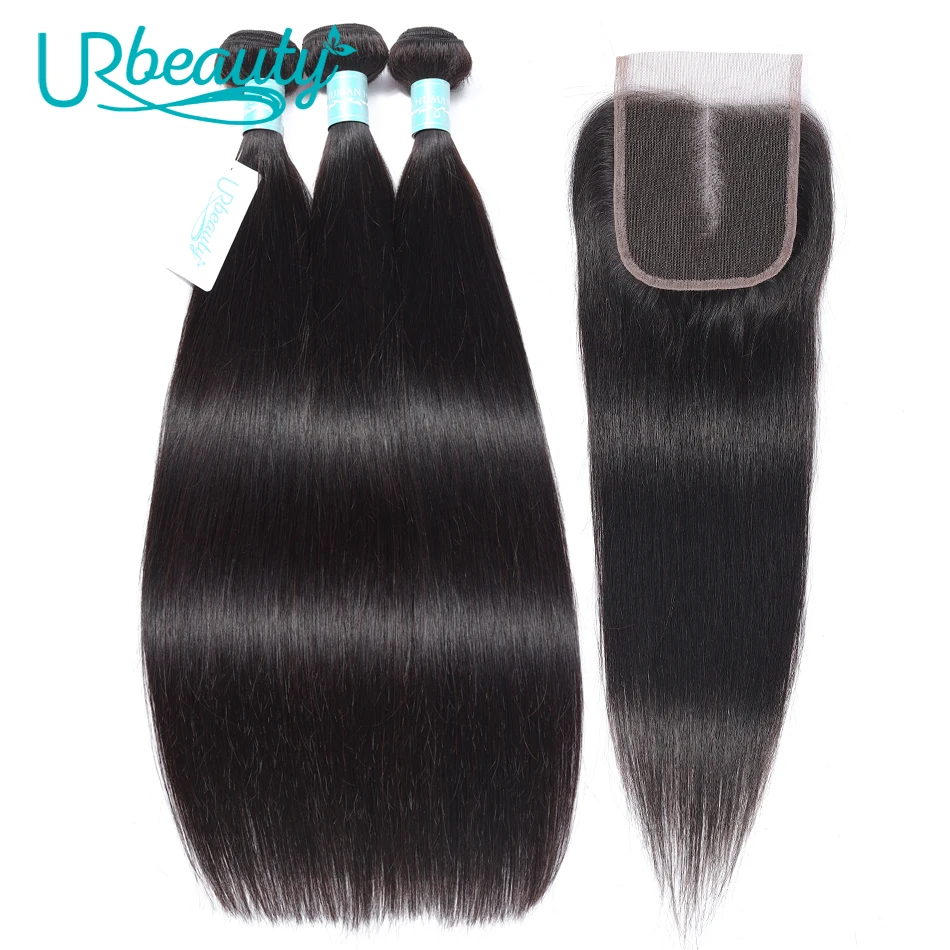 

UR Beauty 3 Bundles Straight Hair Bundles With Closure Indian Human Hair Bundles With Closure Non Remy Hair Weaving Forever