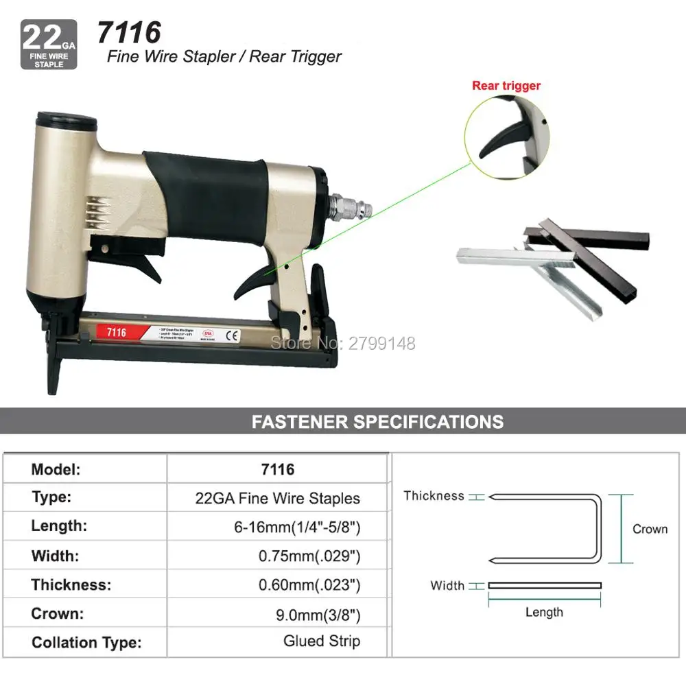 Meite высокое качество 7116 пневматический nailer 71 штапельный пистолет 22ga воздушный степлер с задним триггером Новое поступление Jul.11 обновленный инструмент