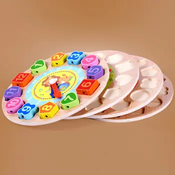 

Hot Sellin Children Jigsaw Toys Digital Wooden Clock Set Cartoon Animal Kids Educational Geometry Stacking Wood Puzzle Toy Gifts