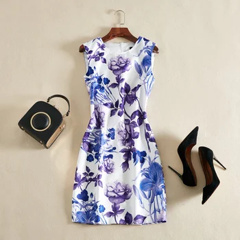 

2019 New Flower Print Dress Elegant O-Neck Sleeveless Mini Casual Dresses F5123