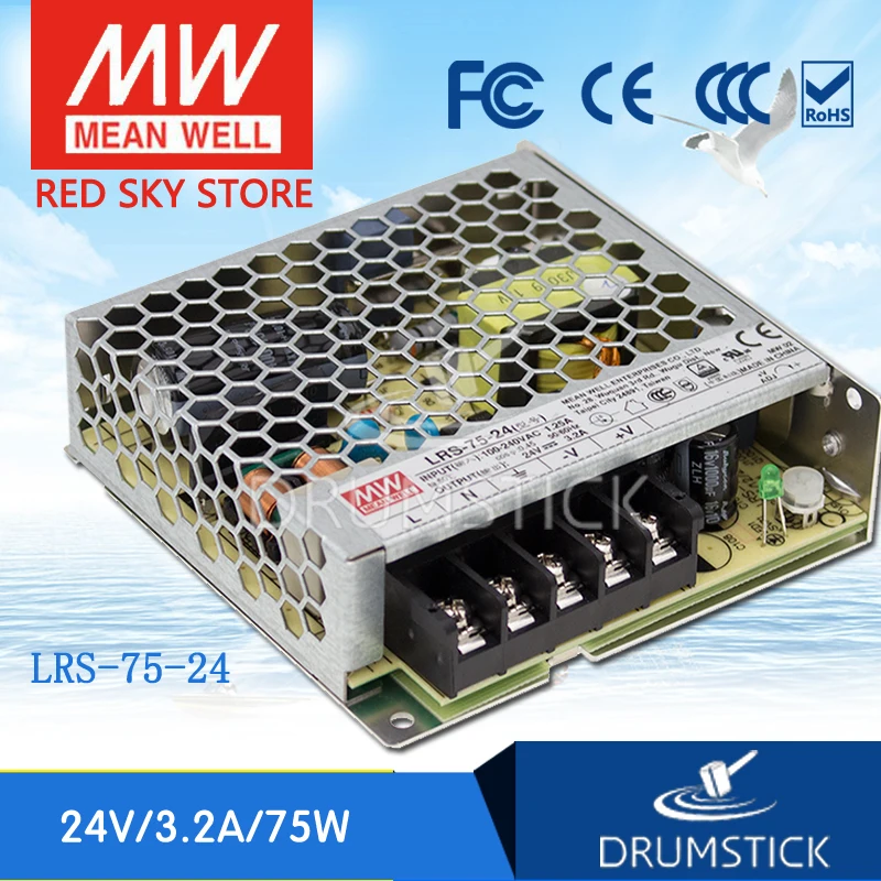 Цена MEAN WELL LRS-75-24 24V 3.2A meanwell LRS-75 76,8 W одиночный выход импульсный источник питания