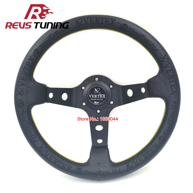 330mm Real Leather Vertex Deep Dish JDM Rally Racing Steering Wheel With Horn Buttonin Steering