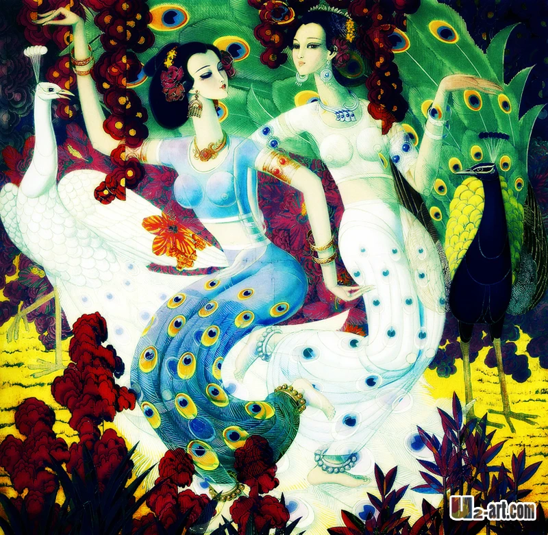 

The peacock beauty Chinese spirit canvas prints ancient China beautiful women wall decorations/ 24''x24''