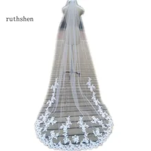 Рутшин белый/слоновая кость/черный Длинная свадебная Фата с расческой кружевной аппликацией недорогая Фата для невесты Свадебные аксессуары