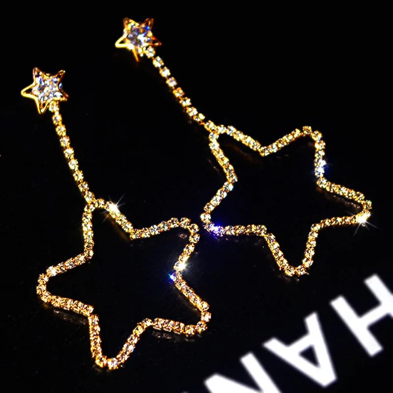 Fashion clip on earrings rhinestones star shape non piercing earrings