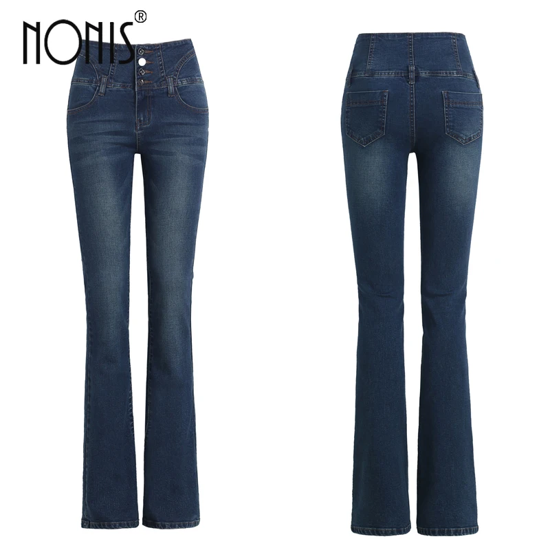 Nonis Tassel Women Jeans Full length Flared Trousers Slim Denim Pants High Waist Jeans 2017 Autum Casual Female pantalon