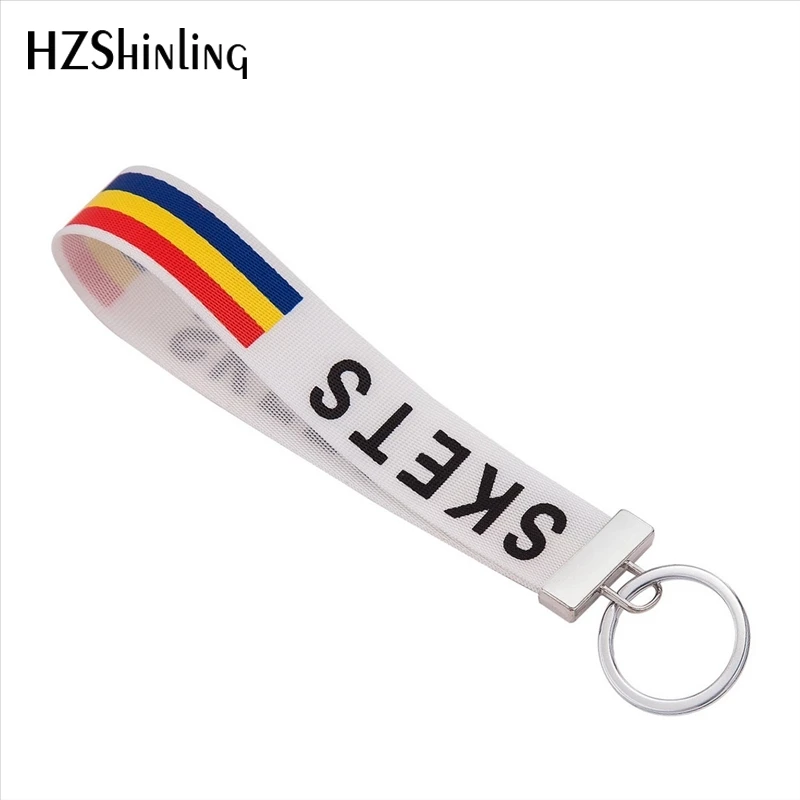 

2018 New Black Letters Red Yellow Blue Stripes Embriodery Wristlet Key Fob Ribbon Keyholder Hand Craft Keyrings Bag Accessories