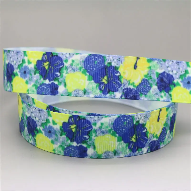 DUWES 50yards flowers tree Printed Grosgrain Ribbon Accessory hairbow headwear decoration DIY D1107