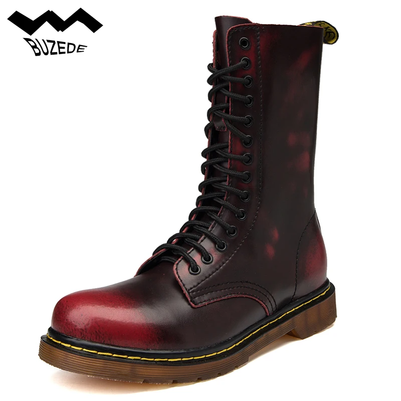 

Genuine Leather Retro Military Boots Men's High Boots Authentic Shoes Men's Motorcycle Boots Riding Lovers Snow Winter Shoes 46