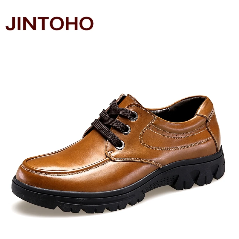 JINTOHO/Мужские модельные туфли из натуральной кожи; итальянская кожаная мужская обувь; блестящие Мокасины, увеличивающие рост; sapatos masculino; большие размеры 37-50 - Цвет: brown