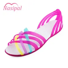 Nasipal Women Sandals 2017 Summer New Candy Color Peep Toe Beach Valentine Rainbow Croc Jelly Shoes Woman Wedges Sandals G832