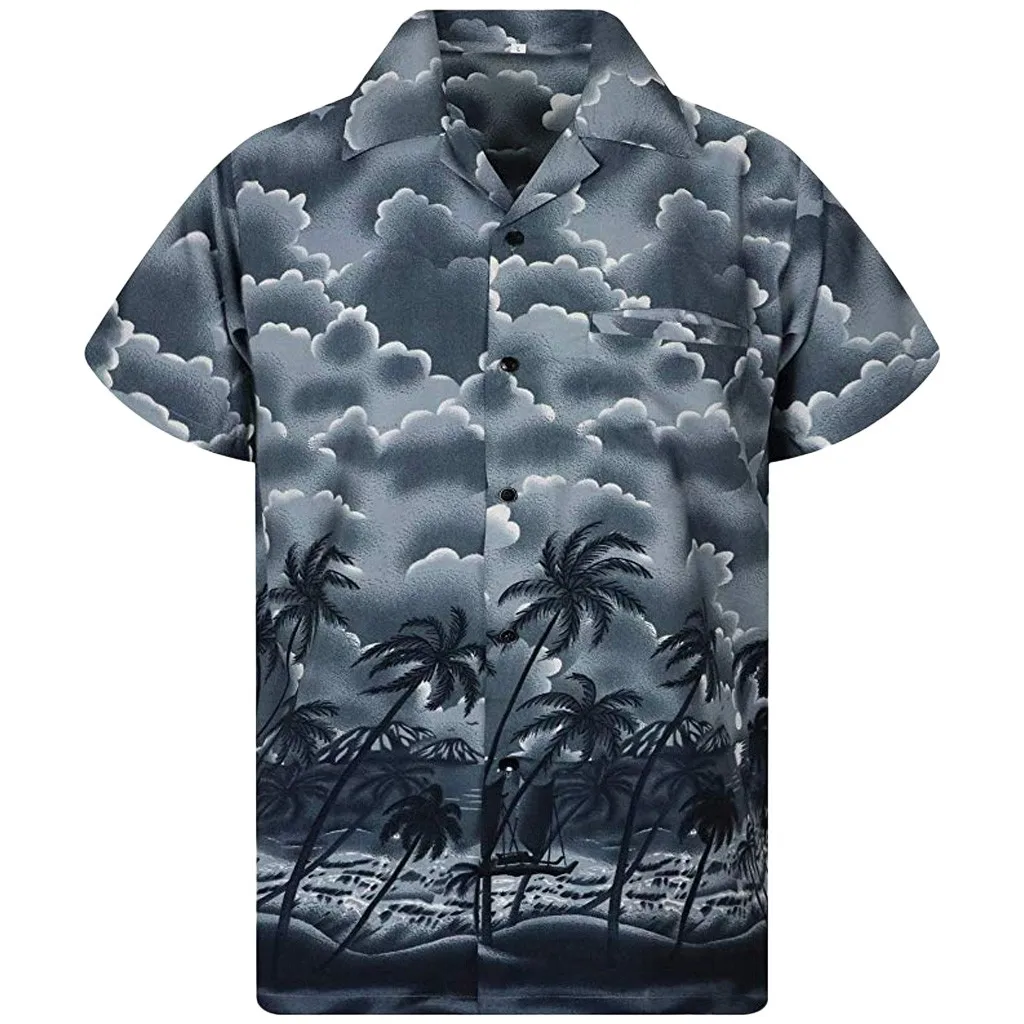 Плюс Размер Летняя мужская рубашка с принтом на пуговицах пляжная рубашка с коротким рукавом быстросохнущая блузка 3XL camisa masculina гавайская рубашка - Цвет: Gray