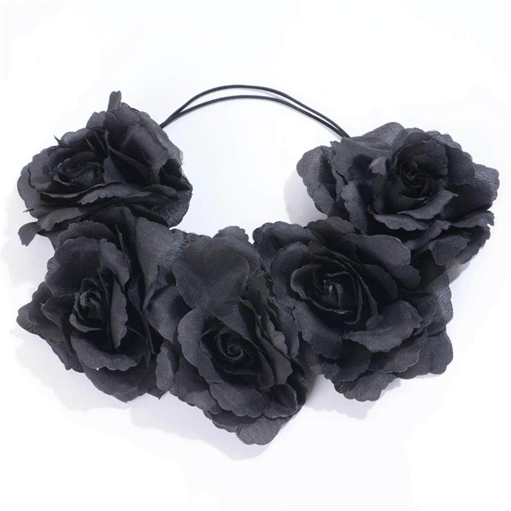 Мистический черный цветочные повязки на голову огромный Роза цветок, корона, головной убор Женская мода Показать Украшение для волос