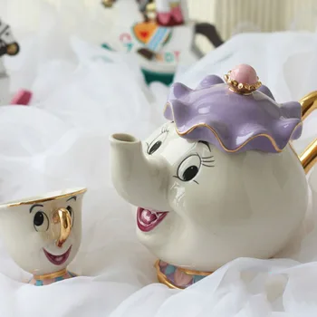 

Old style Cartoon Beauty And The Beast Teapot Mug Mrs Potts Chip Tea Pot Cup One Set nice Christmas gift Free Shipping