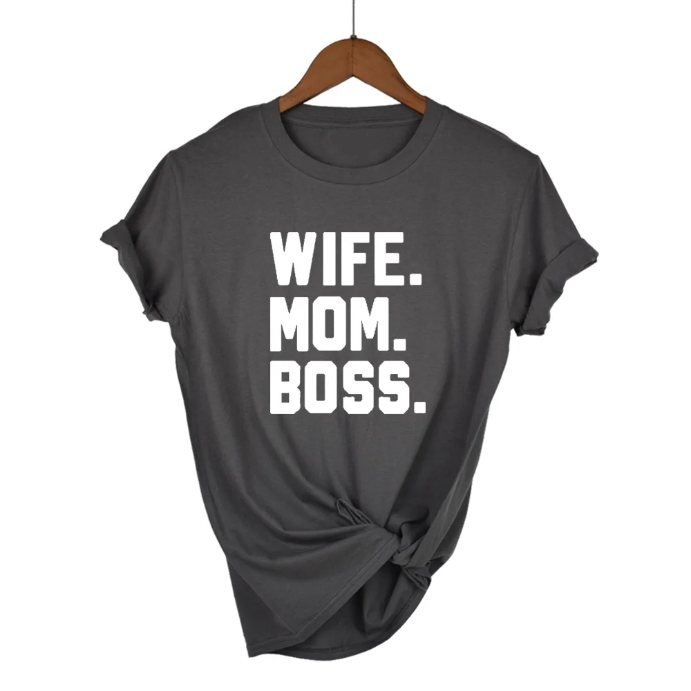 Женская футболка с надписью «жена, мама, босс», хлопковая Повседневная забавная футболка для девушек, хипстер, Прямая поставка S-1 - Цвет: Dark grey white