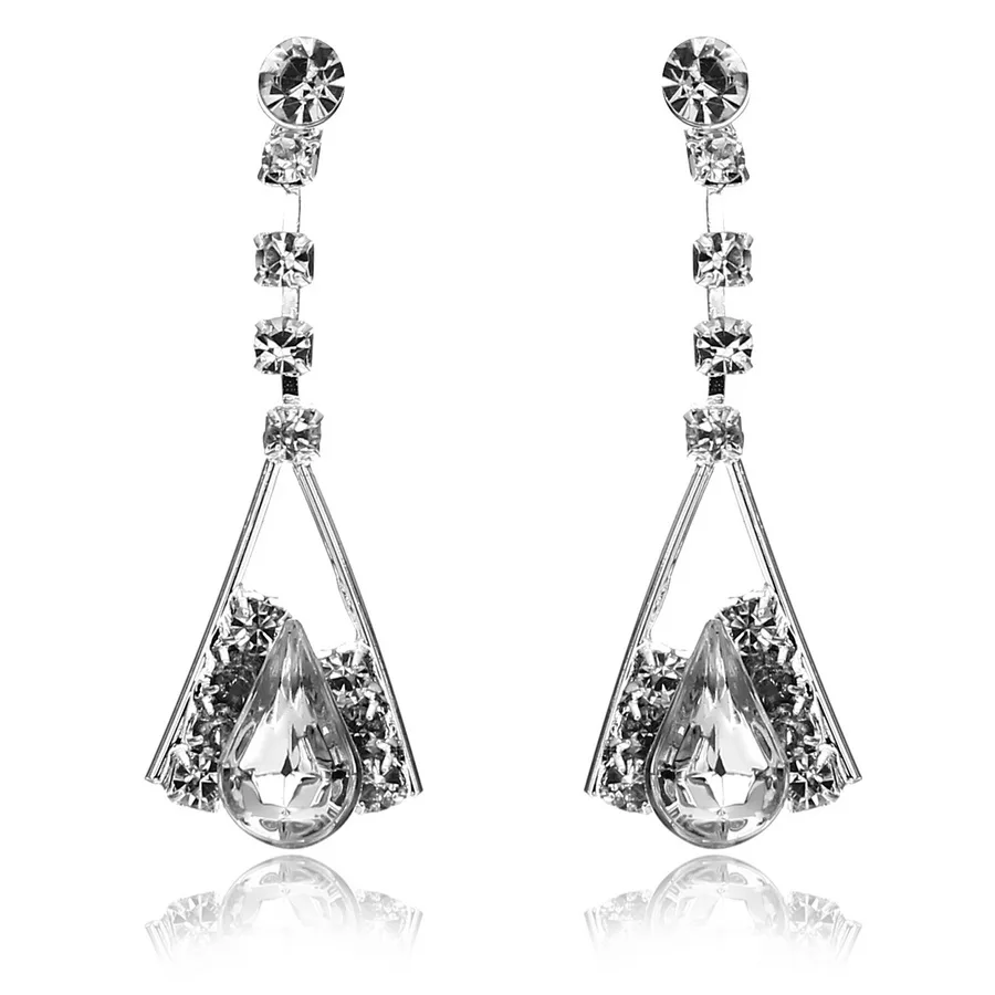 Модный V образный полный горный хрусталь кристалл свадебный ювелирный набор серебряного цвета ожерелье висячие серьги набор женских аксессуаров