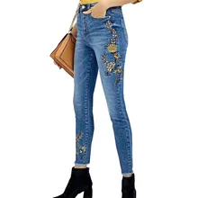 Осень-зима, женские укороченные джинсы с вышитыми цветами, женские брендовые новые Стрейчевые обтягивающие штаны для женщин, джинсовые штаны w607