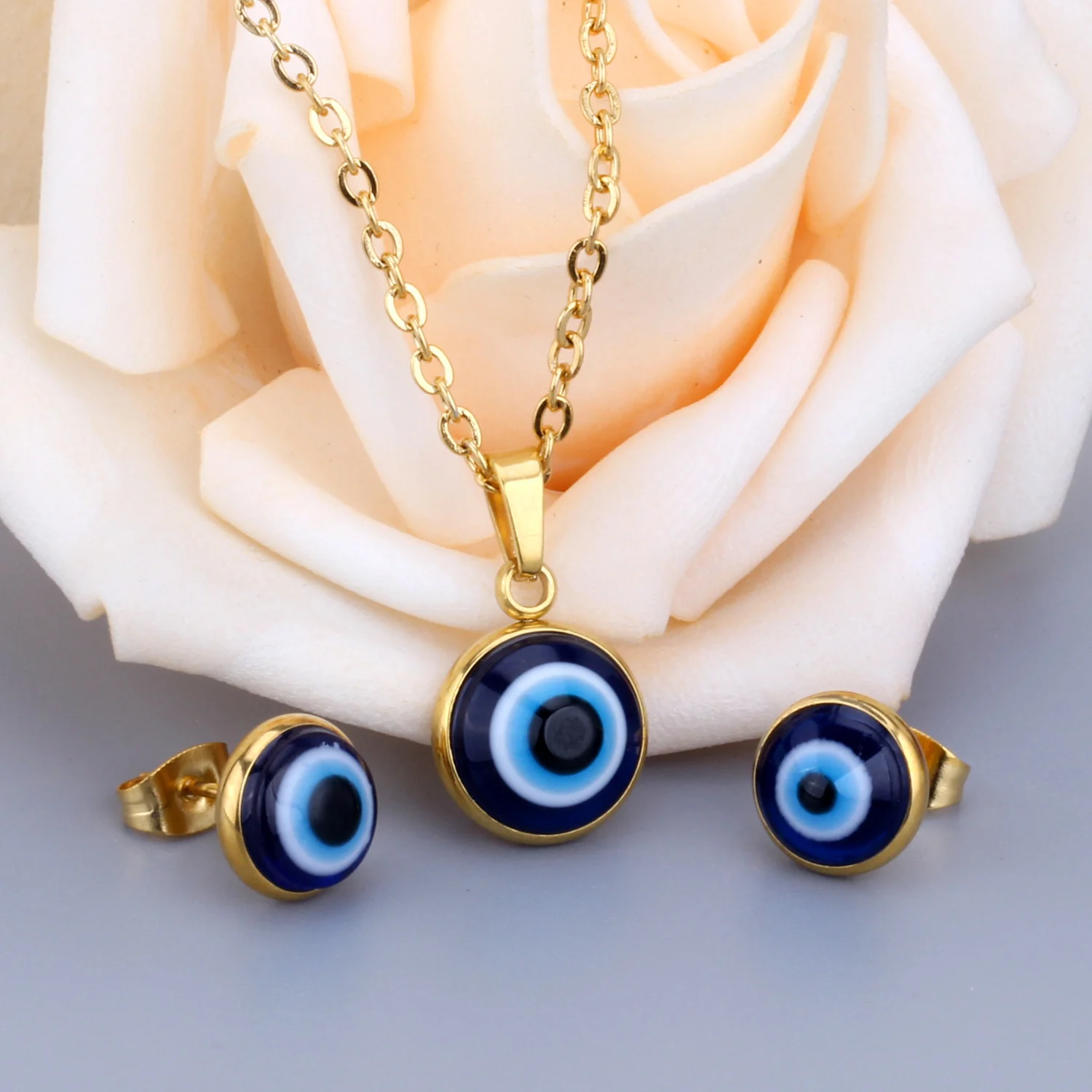 Роскошные голубые глаза из нержавеющей стали классические ювелирные комплекты ювелирные изделия золото/серебро цвет кулон ожерелье серьги наборы для женщин партии