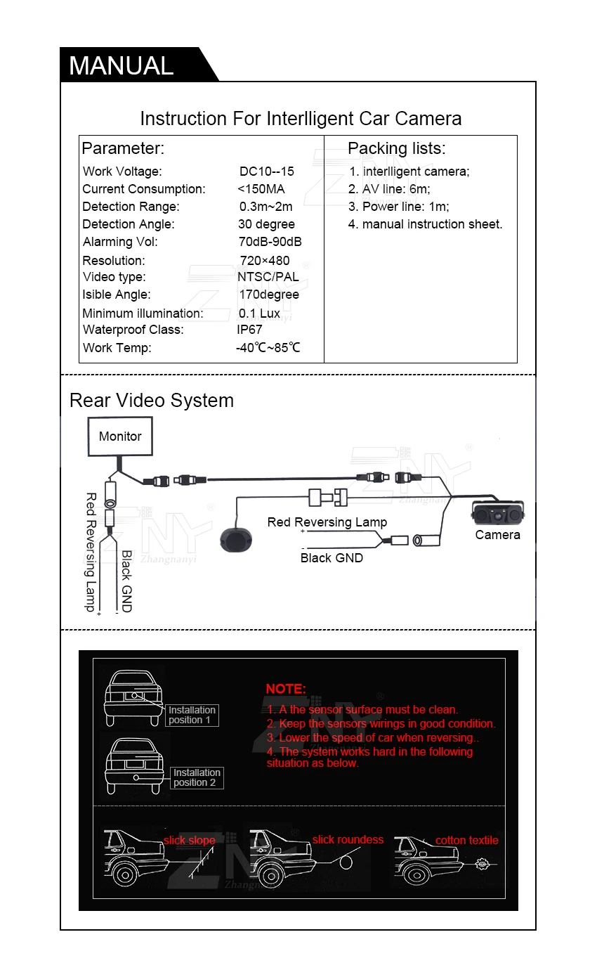 Абсолютно автомобильный Видео парковочный датчик камера заднего вида с 2 датчиками s Автоматическая сигнализация система помощи обратного радара черный цвет
