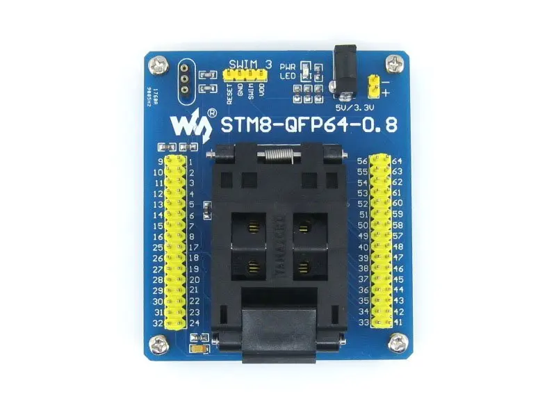 

Free Shipping STM8 QFP64 STM8 Programming Adapter IC Test Socket for LQFP64 Package 0.8mm Pitch with SWIM Port = STM8-QFP64-0.8